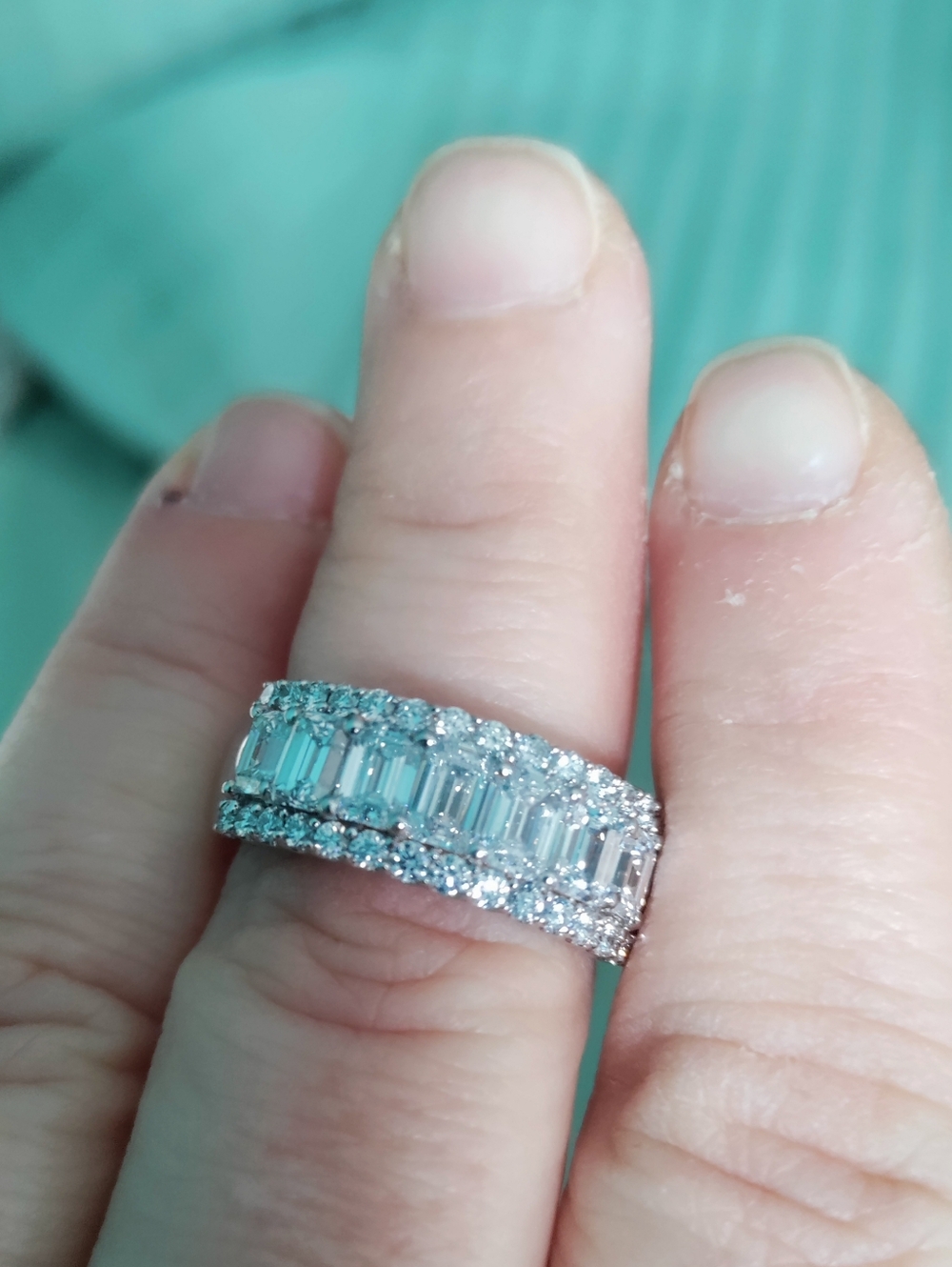 Kay Jewelers 14K White Gold Emerald-Cut & Round Diamond Anniversary Ring - White - Picture 5 of 6